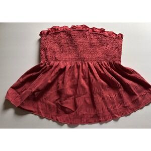 Junior Frill Smocked Ruffle Hem Rose color Crop Tank Top Shirred Large